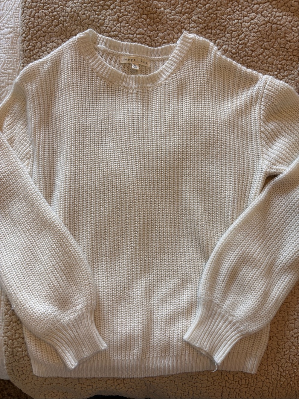 Copper Key Kids Cream Waffle Knit Crewneck Sweater Size M